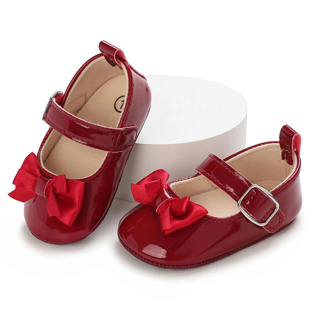 Stylish Burgundy Party Baby Shoes with Red Bow 3 - Minitaq baby kids clothes dress