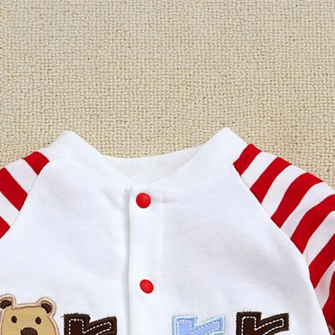 Bear Growl Red Lines White Baby Romper 3 - Minitaq baby kids clothes dress