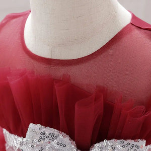 Red Tulle Style With Sequin Bow Frock 4 - Minitaq baby kids clothes dress