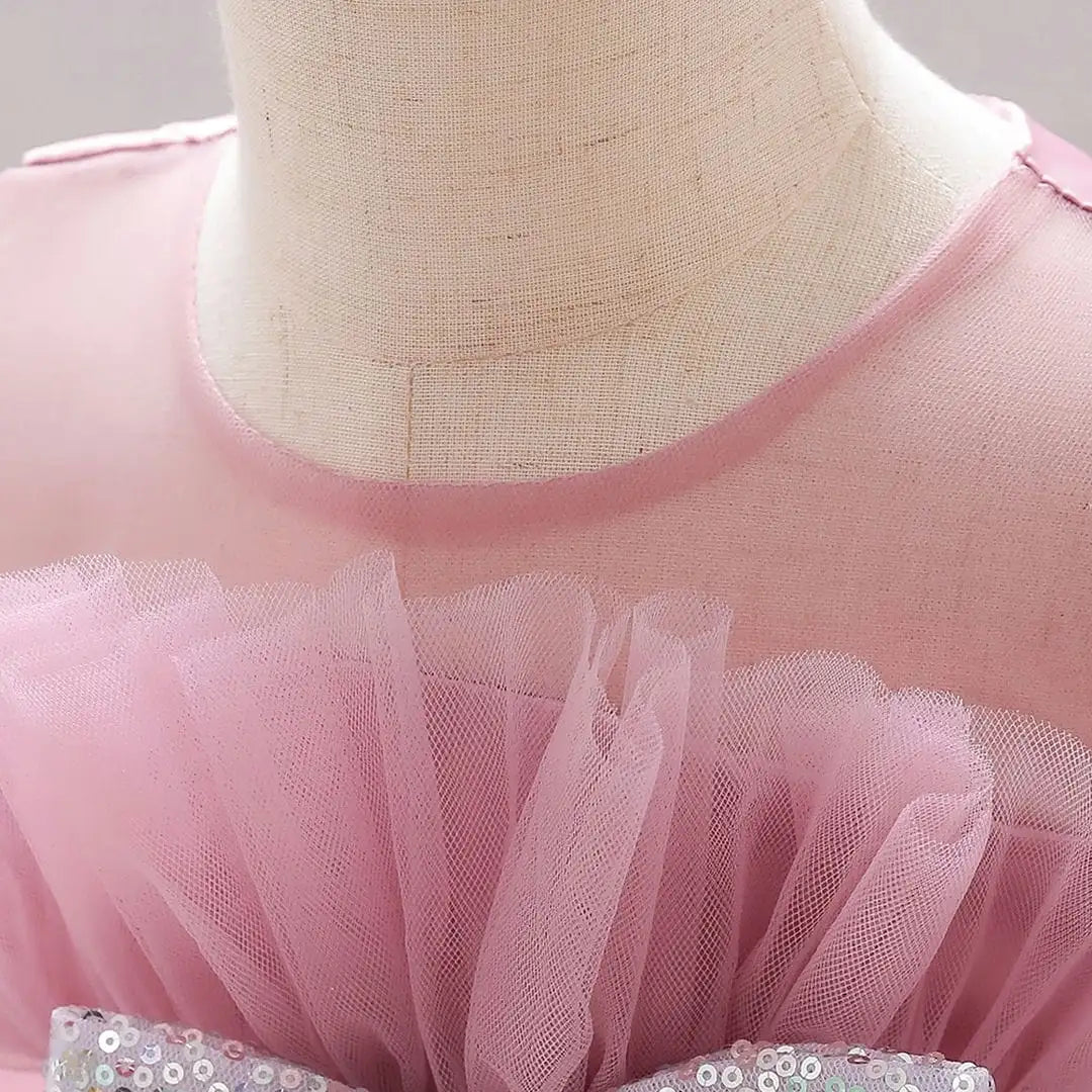 Peach Plum Tulle Style With Sequin  Bow Frock 4 - Minitaq baby kids clothes dress