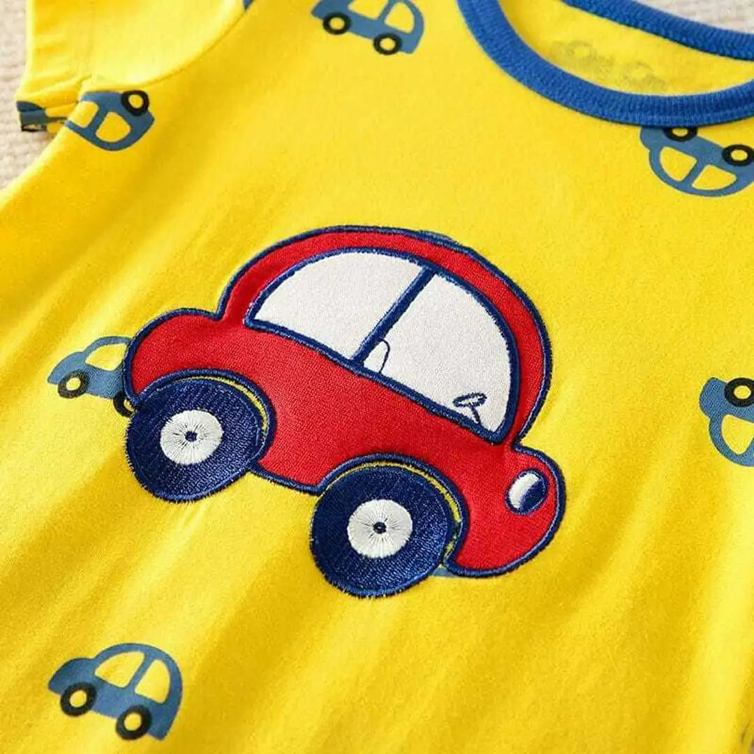 Car Design Yellow Half Sleeve Baby Romper 4 - Minitaq baby kids clothes dress