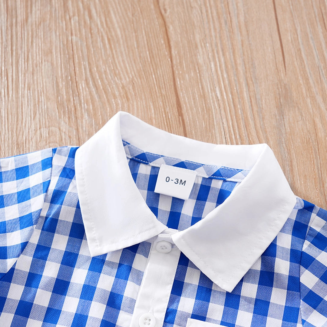 Blue Gingham Pattern Baby Cotton Romper 3 - Minitaq baby kids clothes dress