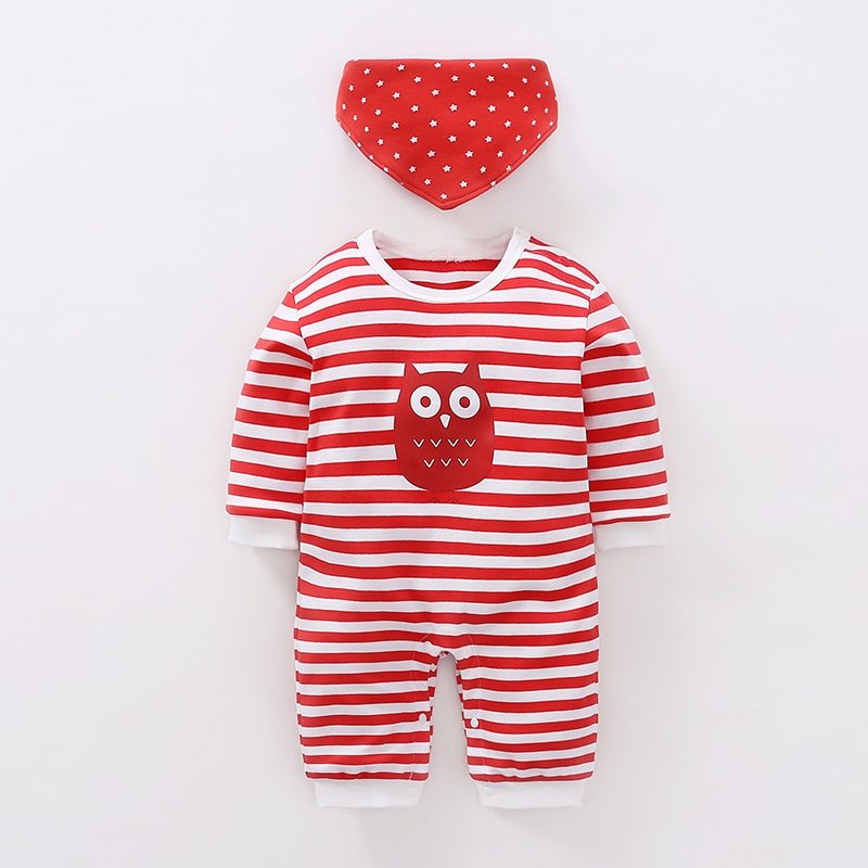 Owl on Red Lines with Hat and Napkin Bib 4 - Minitaq baby kids clothes dress