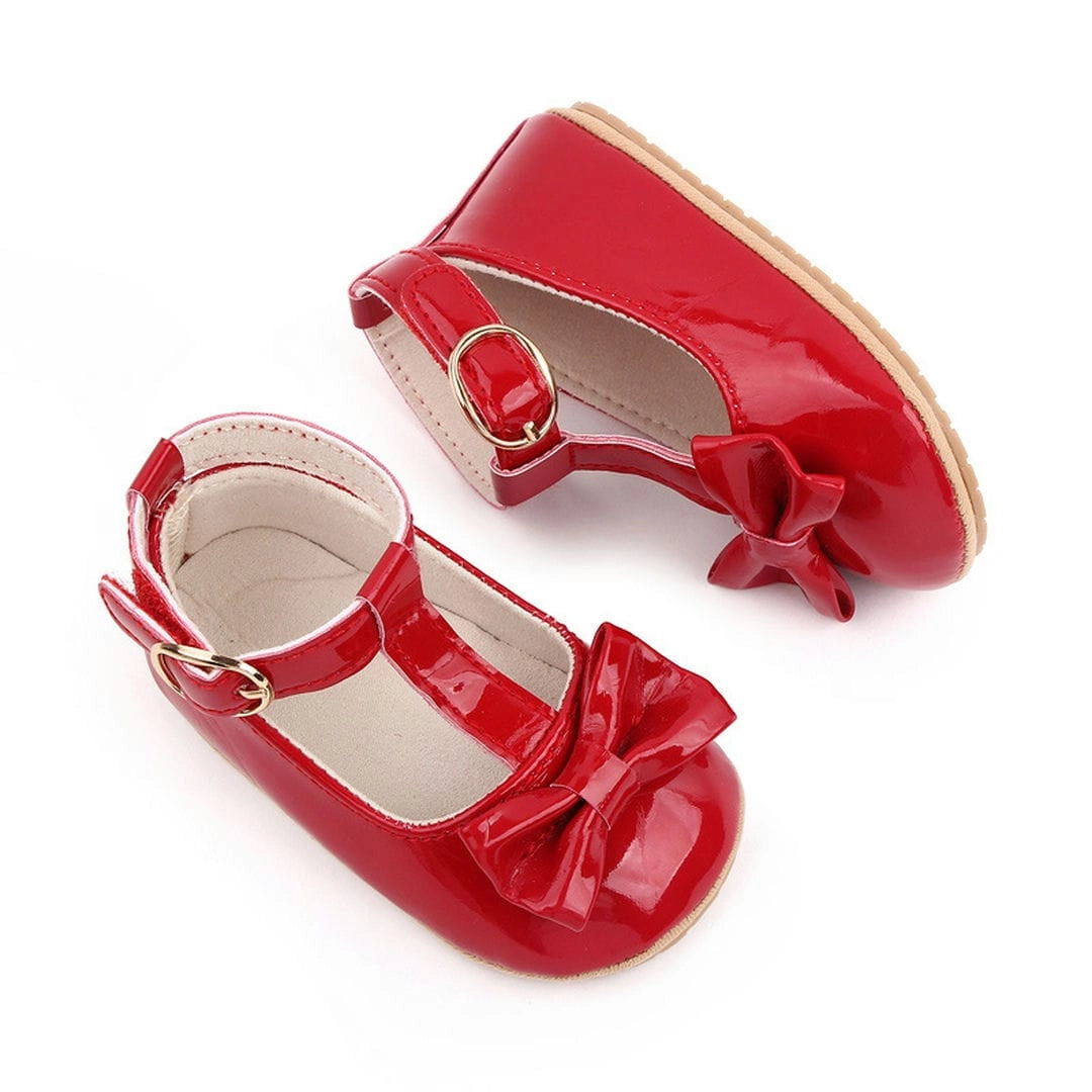 Shiny Red Fancy Baby Shoes with Bow and Ankle Strap 3 - Minitaq baby kids clothes dress