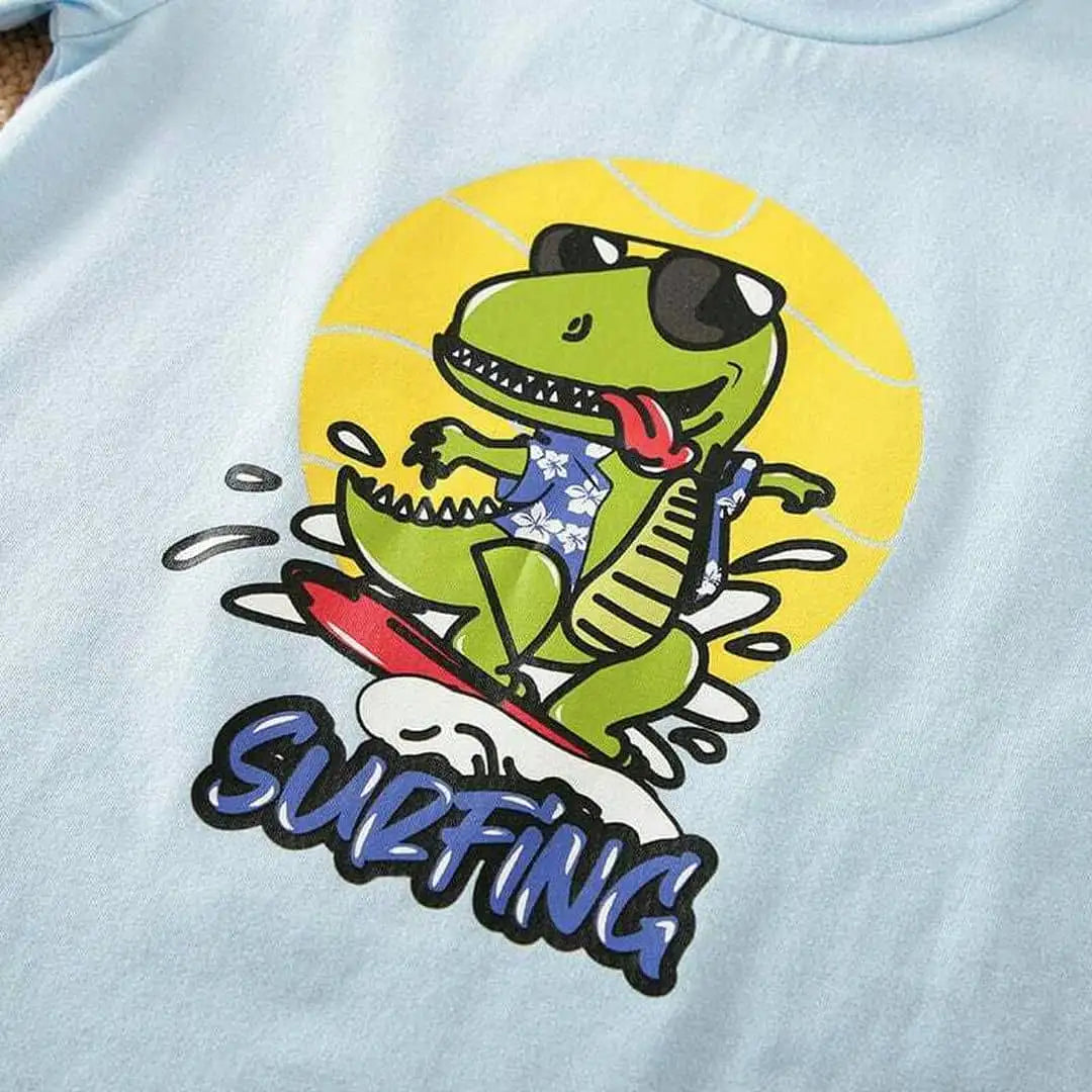 Dino Surfing T-Shirt N Shorts Summer 2pc Set 4 - Minitaq baby kids clothes dress