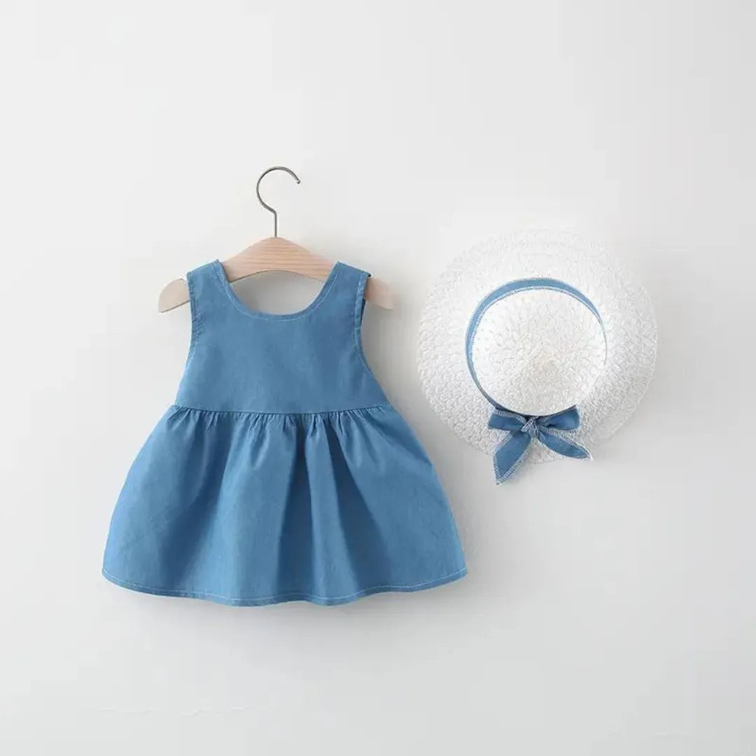 Cute Soft Blue Frock With Hat For Baby Girls 1 - Minitaq baby kids clothes dress