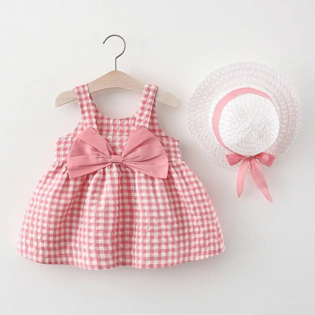 Charming Pink Gingham Style Dress For Baby Girls