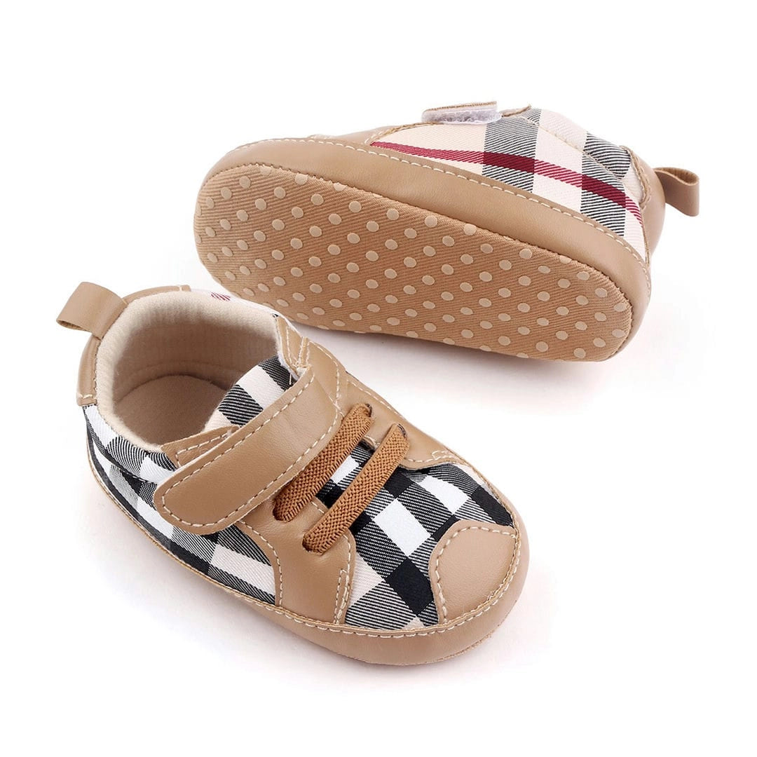 Random Check Pattern Light Brown Baby Shoes 3 - Minitaq baby kids clothes dress