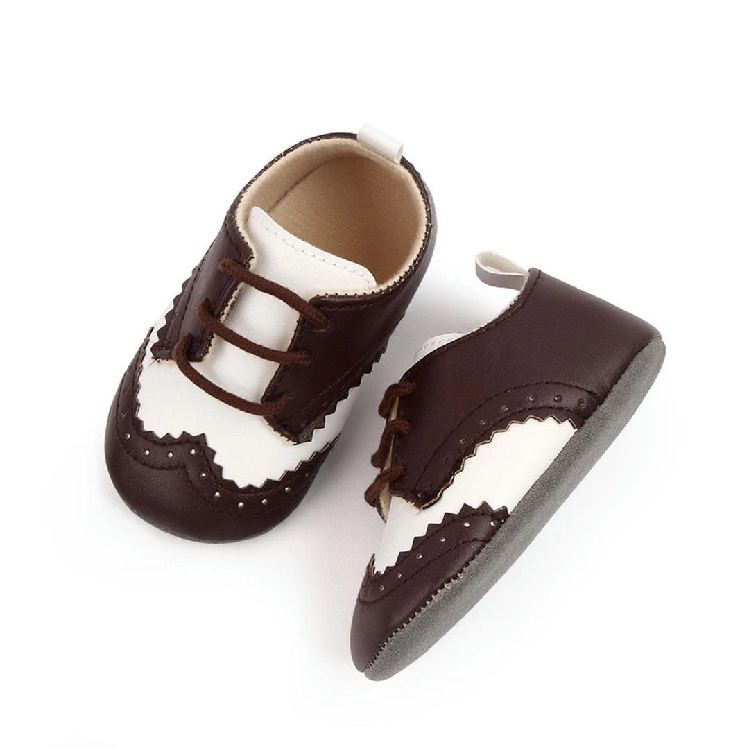 Gentlemen White and Brown Leather Baby Shoes 3 - Minitaq baby kids clothes dress