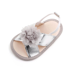 Silver Baby Sandal Shoes With Top Gray Flower 4 - Minitaq baby kids clothes dress