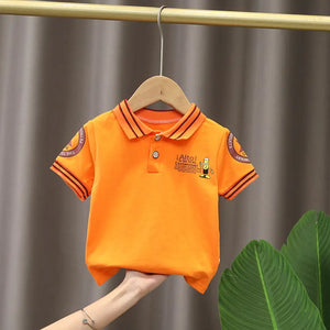 Orange Polo Shirt With Beige Cotton Shorts 4 - Minitaq baby kids clothes dress