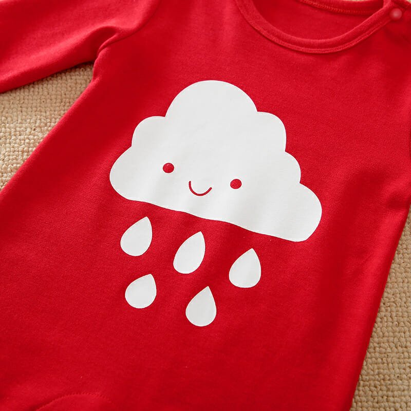 Red Rainy Cloud Unisex Romper With Cap 4 - Minitaq baby kids clothes dress