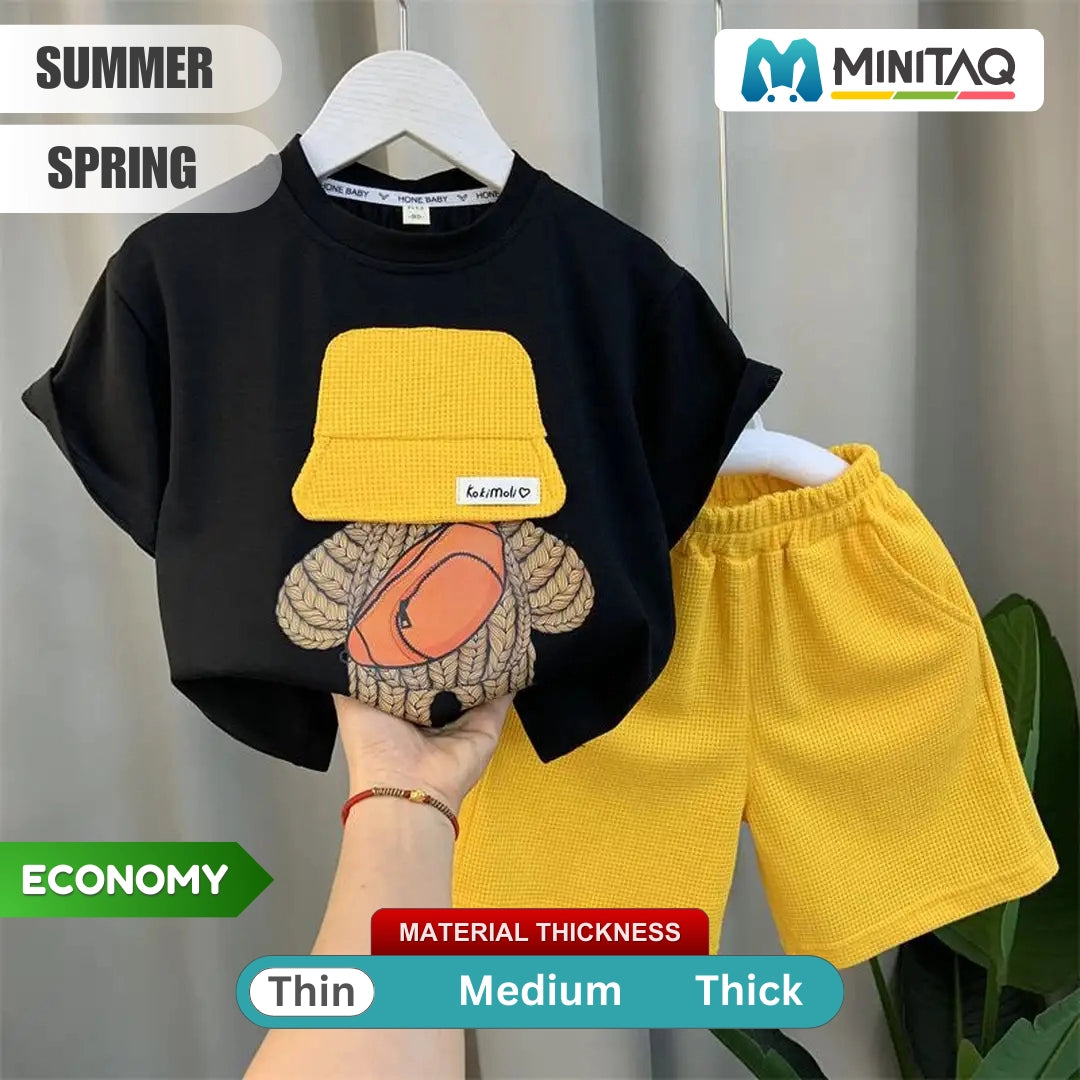 Traveller Cartoon Black Shirt and Yellow Shorts Set for Kids 1 - Minitaq baby kids clothes dress