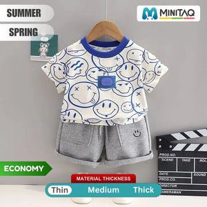 Fun Emoji Patterned Shirt with Gray Shorts Set For Kids 1 - Minitaq baby kids clothes dress