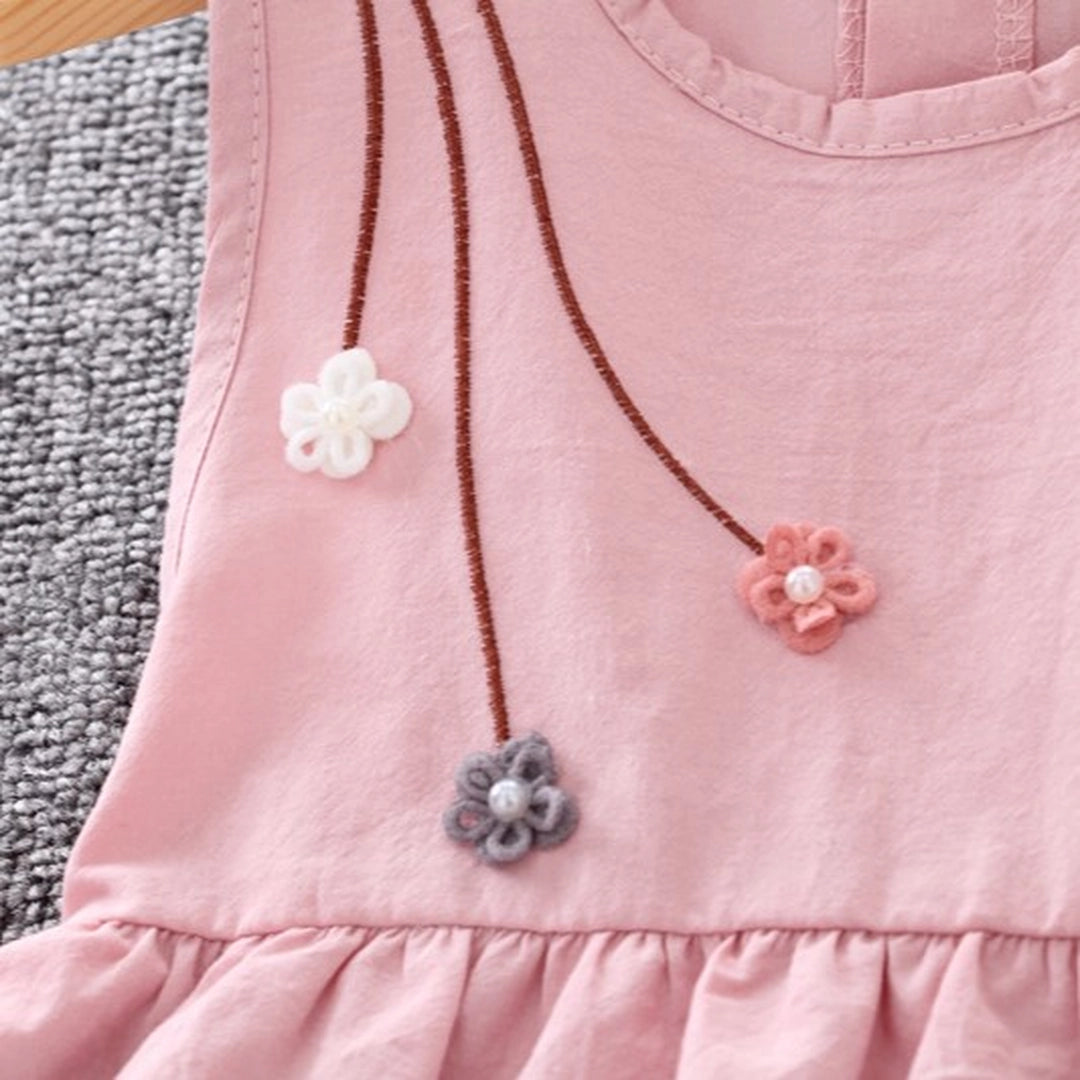 Flower Design Light Pink Sleeveless Cotton Frock For Girls - Minitaq baby kids clothes dress 