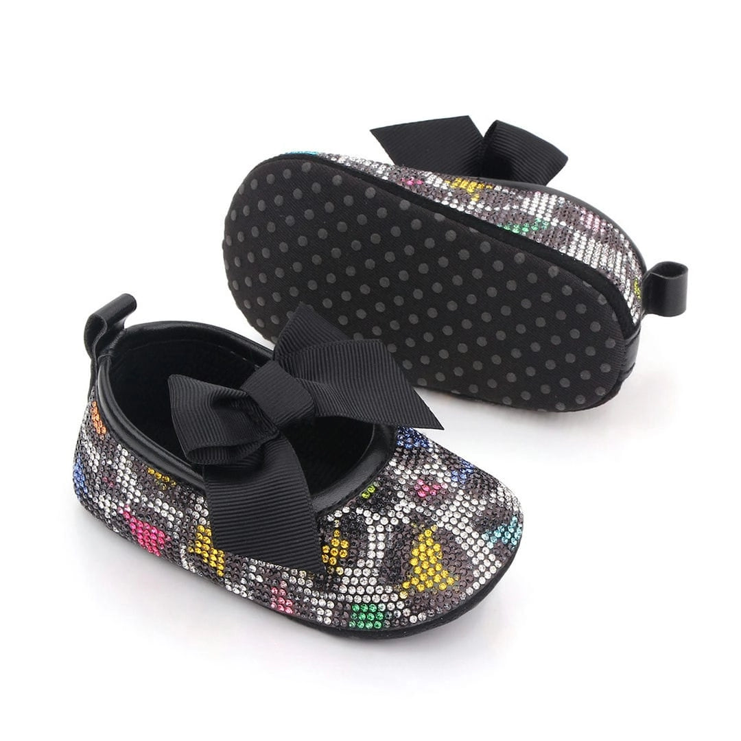 Fancy Black Baby Girl Shoes with Colorful Print 4 - Minitaq baby kids clothes dress