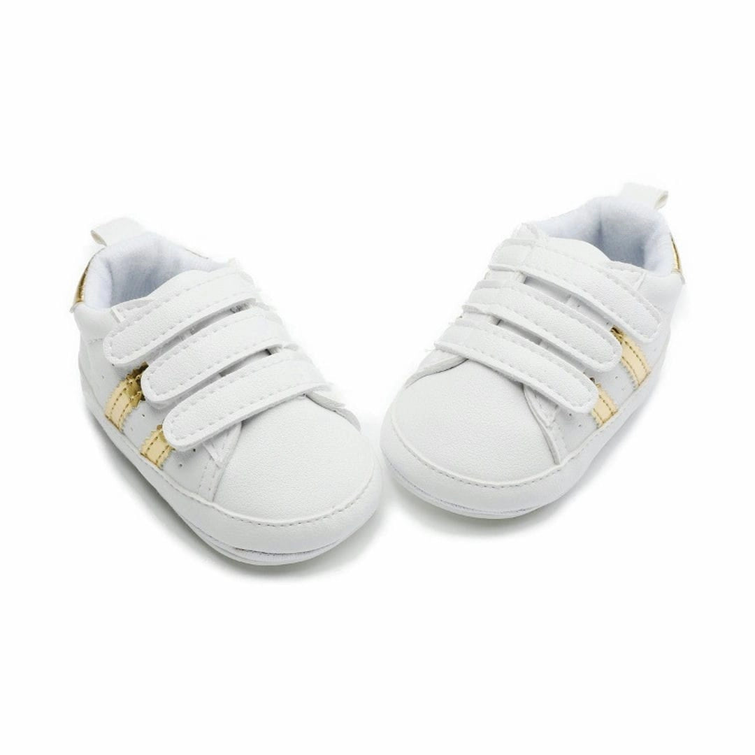 White and Gold baby Sneakers with 3 Valcro Straps 4 - Minitaq baby kids clothes dress