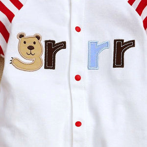 Bear Growl Red Lines White Baby Romper 4 - Minitaq baby kids clothes dress