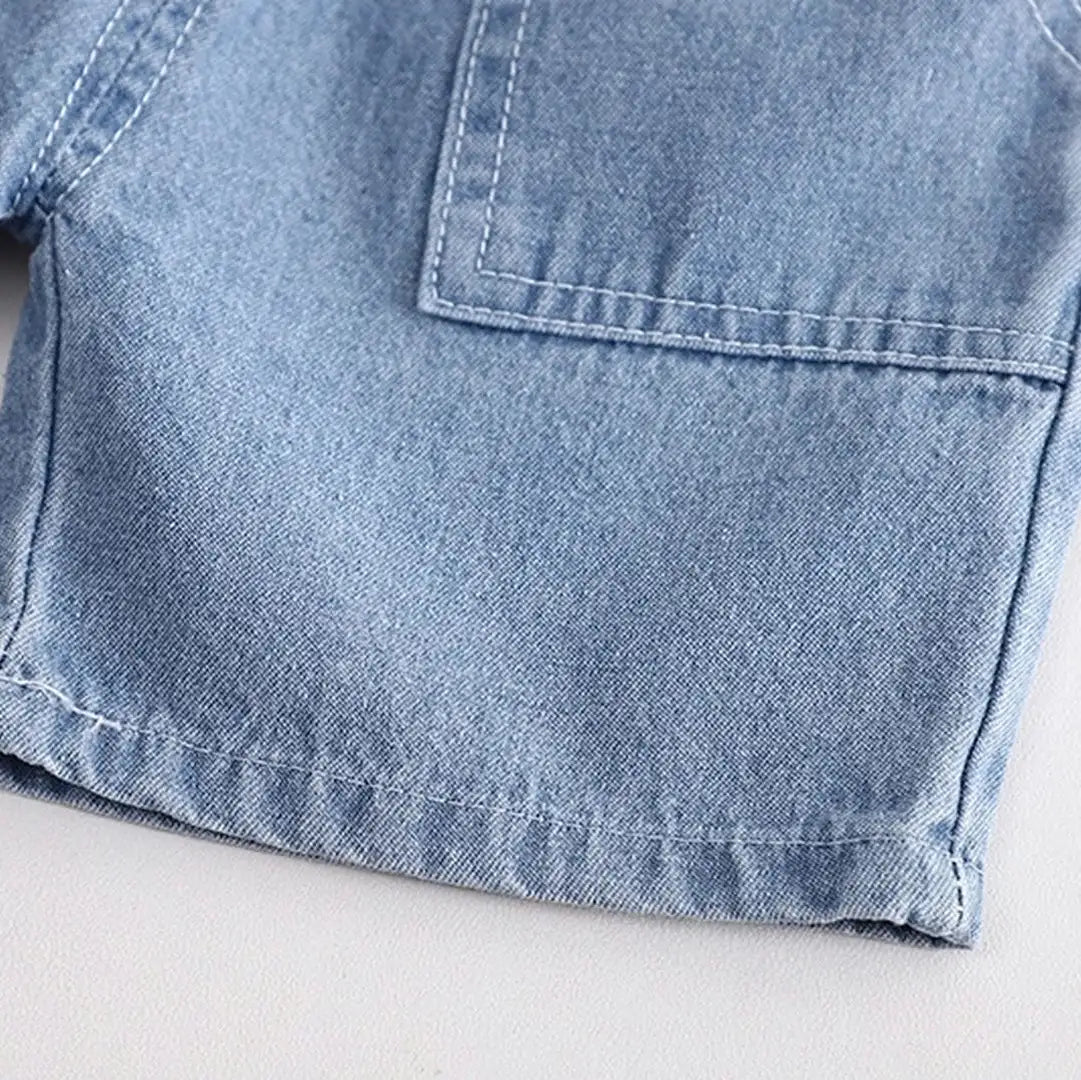 Yellow T-Shirt With Denim Blue Jeans Shorts For Children 5 - Minitaq baby kids clothes dress