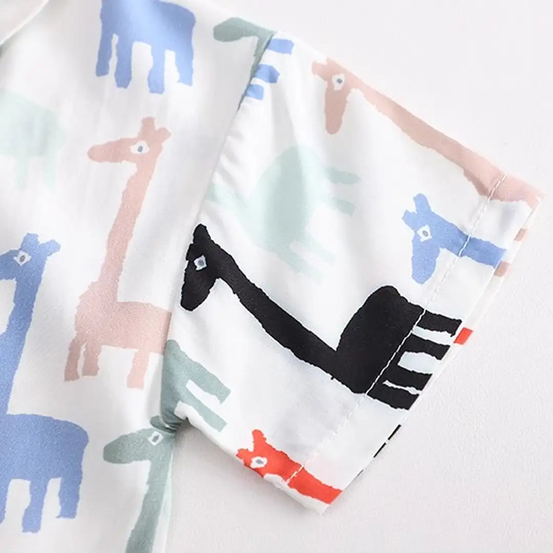 Giraffe Pattern Summer Shirt With Cotton Shorts For Kids 5 - Minitaq baby kids clothes dress