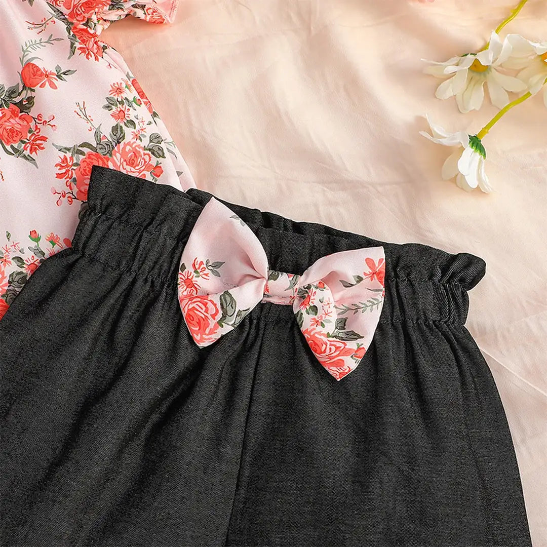 Floral Stylish Top With Black Skirt Shorts For Baby Girl 4 - Minitaq baby kids clothes dress