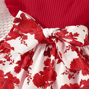 Red Floral Printed Korean Style Baby Girl Dress 4 - Minitaq baby kids clothes dress