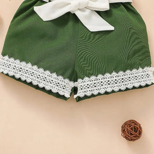 Green Sleeveless Top With Bottom Lace Shorts For Baby Girl 4 - Minitaq baby kids clothes dress