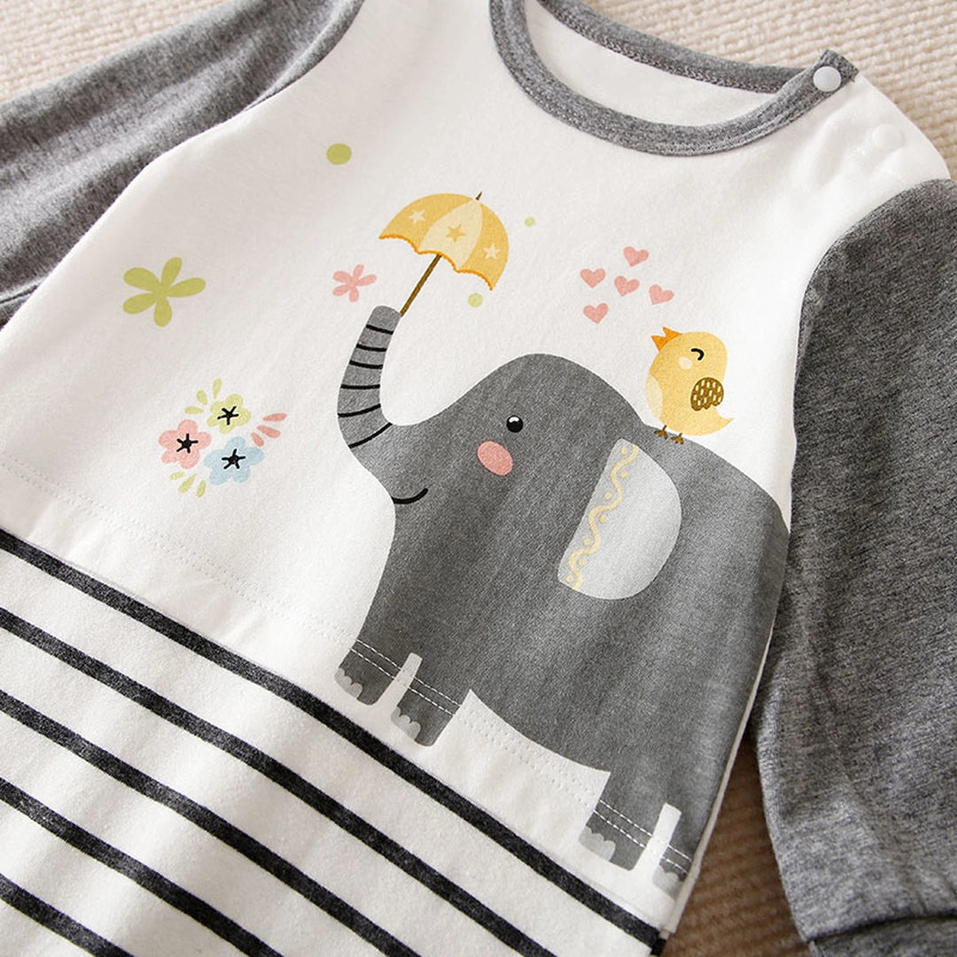 Gray Elephant With Umbrella Baby Romper 4 - Minitaq baby kids clothes dress