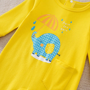 Elephant With Umbrella Yellow Baby Romper 4 - Minitaq baby kids clothes dress