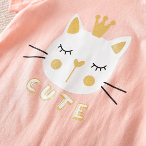 Cute Cat Pink Summer Cotton Baby Romper 4 - Minitaq baby kids clothes dress