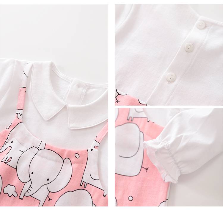 Cute Cartoon Elephant Pink White Romper 5 - Minitaq baby kids clothes dress