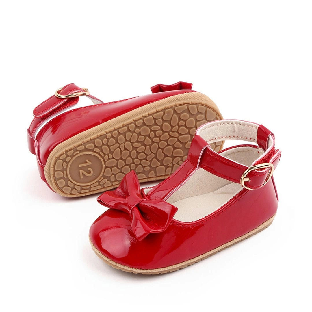 Shiny Red Fancy Baby Shoes with Bow and Ankle Strap 4 - Minitaq baby kids clothes dress