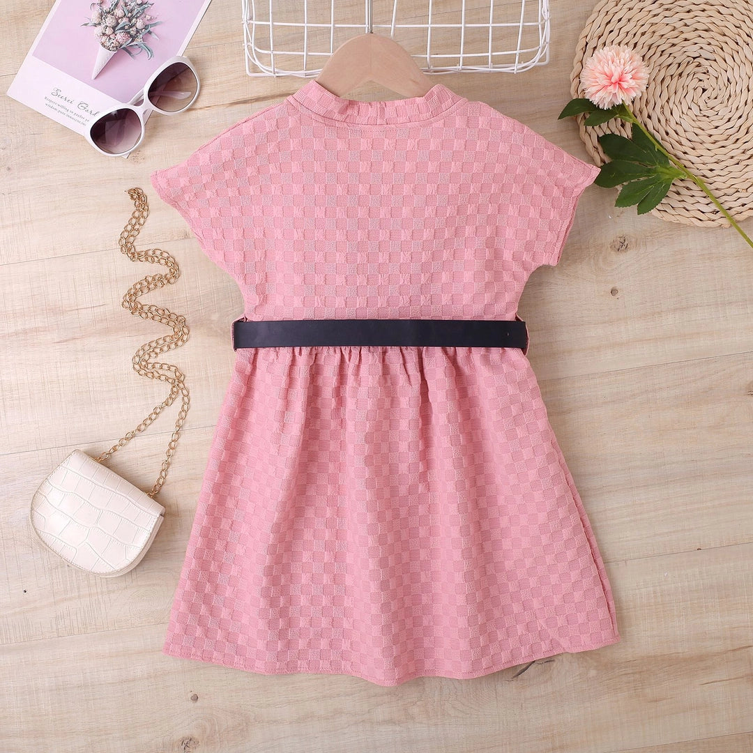 Trendy Pink Check Dress with Black Belt | Minitaq Baby & Kids Trendy Pink Check Dress with Black Belt | Minitaq Baby & Kids