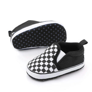 Casual Dark Blue and White Check Pattern Baby Shoes