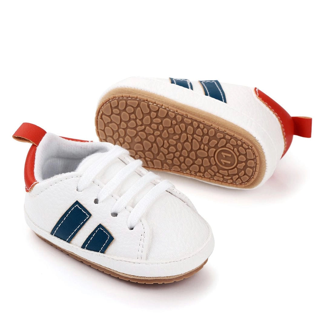 Modern White Baby Shoes with Blue Stripes 4 - Minitaq baby kids clothes dress