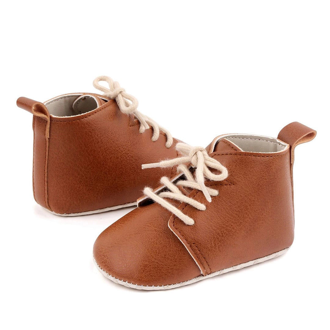 Brown Leather Trendy Baby Shoes with Laces 4 - Minitaq baby kids clothes dress