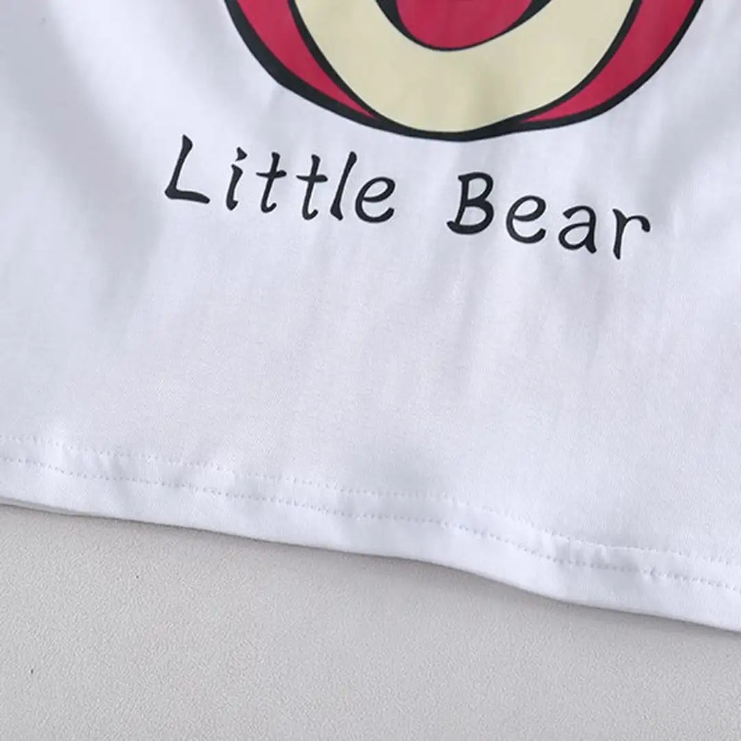 Playful Little Bear White T-Shirt with Stripe Pattern Shorts Set 5 - Minitaq baby kids clothes dress