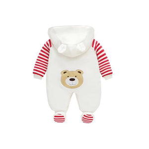 White N Red Bear Growl Winter Hooded Romper V2 5 - Minitaq baby kids clothes dress