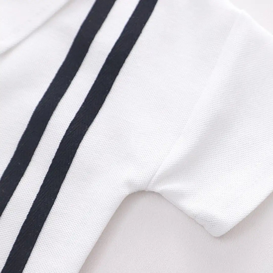 Double Stripes White Polo Shirt and Black Shorts Set for Kids 6 - Minitaq baby kids clothes dress