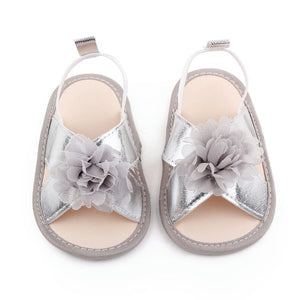 Silver Baby Sandal Shoes With Top Gray Flower 5 - Minitaq baby kids clothes dress