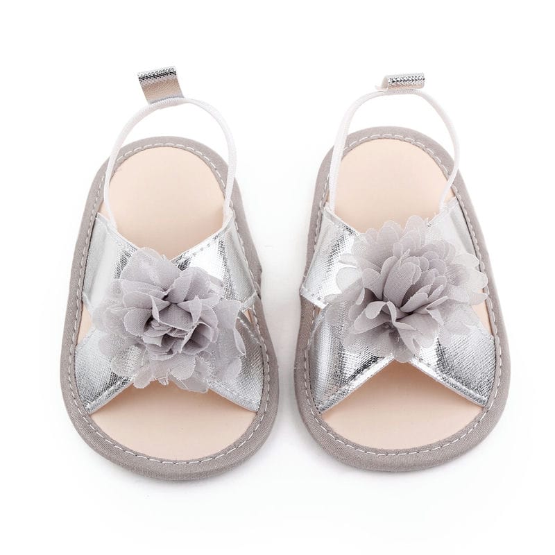 Silver Baby Sandal Shoes With Top Gray Flower 5 - Minitaq baby kids clothes dress