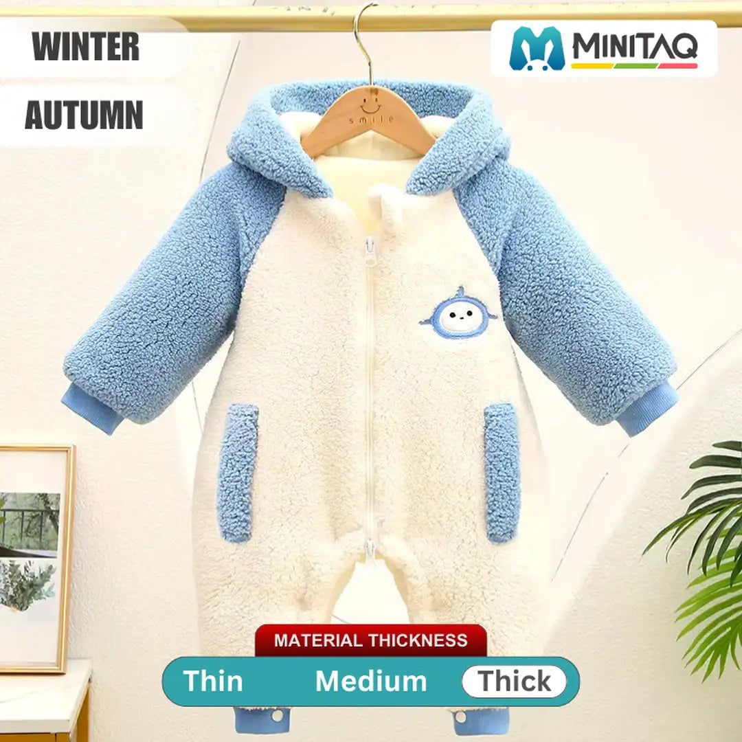 Soft White N Blue Stylish Winter Romper 2 - Minitaq baby kids clothes dress