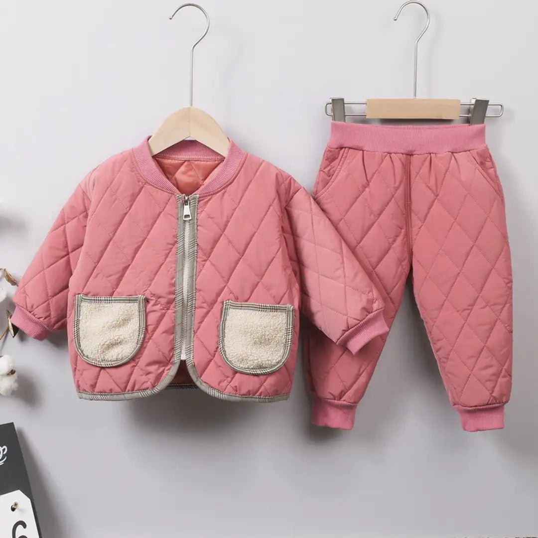 Pink Quilted Puffer N Fur Pocket Style Set - Minitaq baby kids clothes dress
