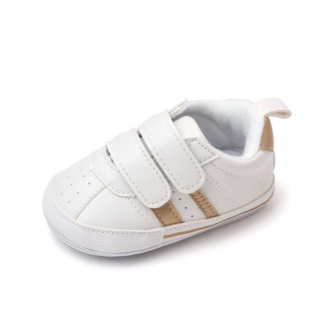 Stylish White Baby Shoes with Gold Stripes 5 - Minitaq baby kids clothes dress