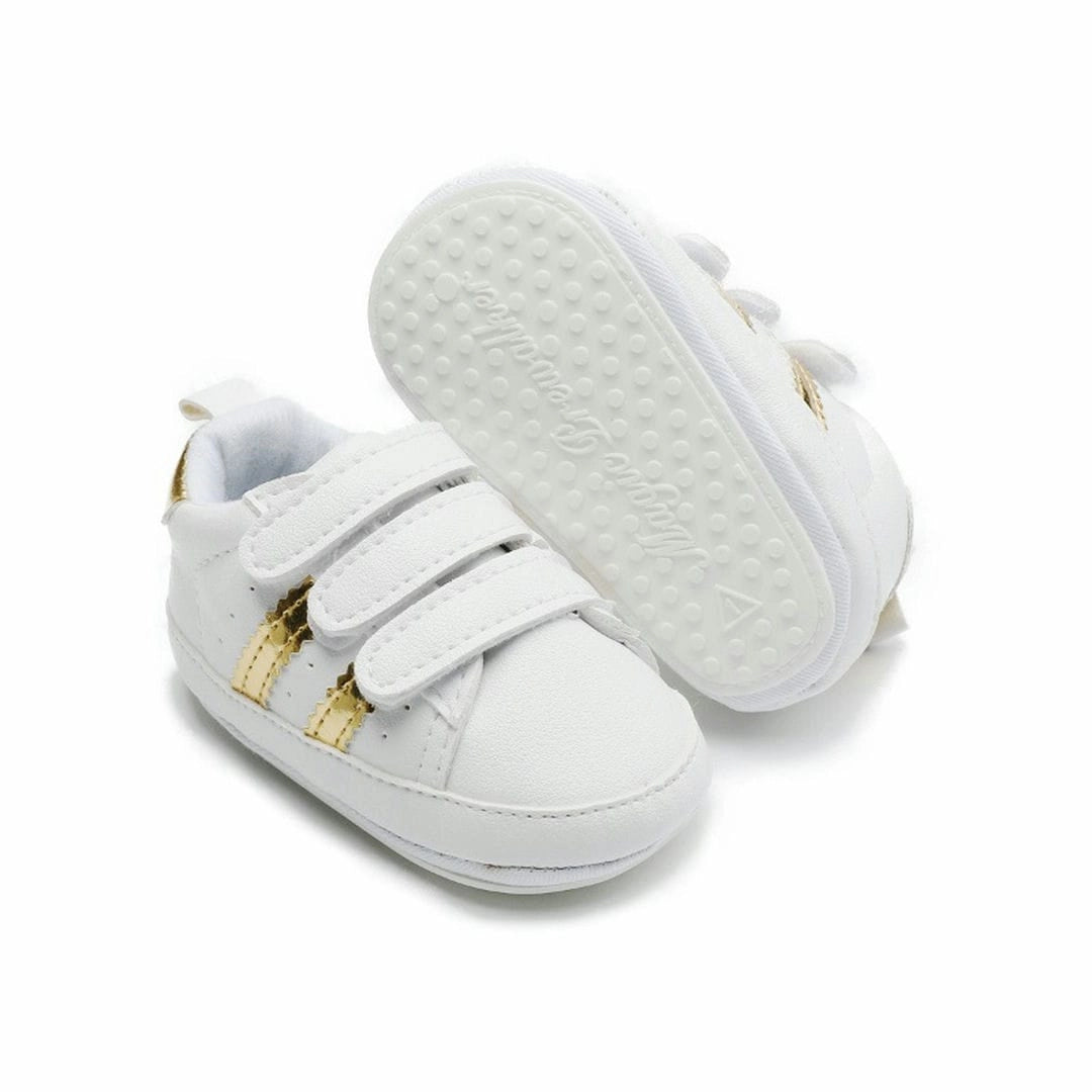 White and Gold baby Sneakers with 3 Valcro Straps 5 - Minitaq baby kids clothes dress