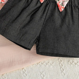 Floral Stylish Top With Black Skirt Shorts For Baby Girl 6 - Minitaq baby kids clothes dress