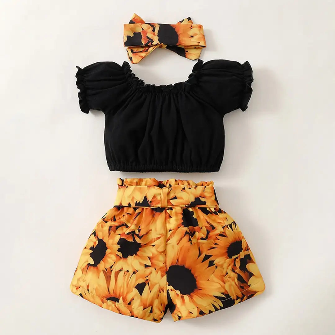 Black Top With Printed Shorts For Baby Girl 6 - Minitaq baby kids clothes dress