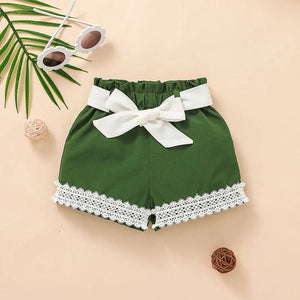 Green Sleeveless Top With Bottom Lace Shorts For Baby Girl 5 - Minitaq baby kids clothes dress