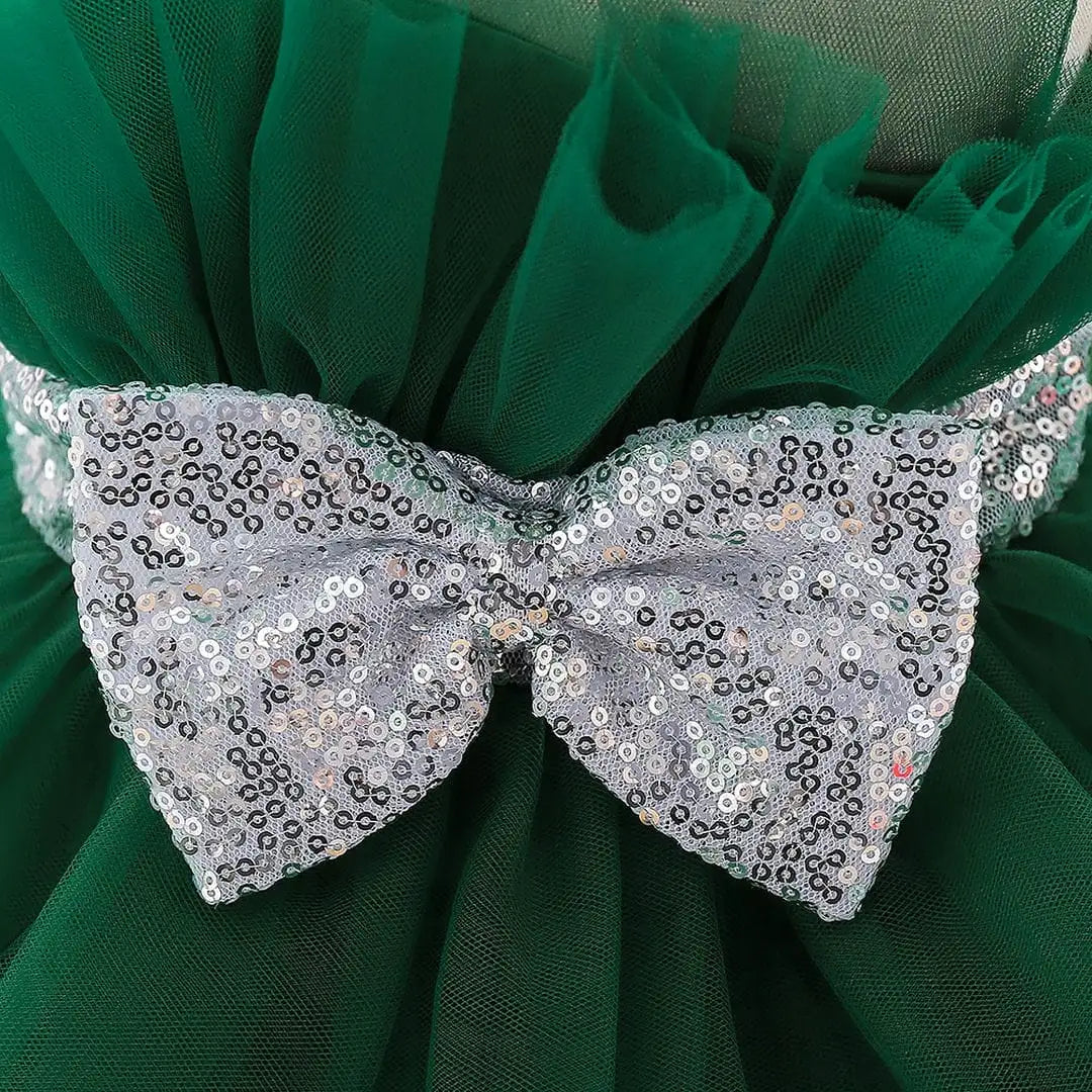 Green Tulle Style With Sequin Bow Frock 5 - Minitaq baby kids clothes dress