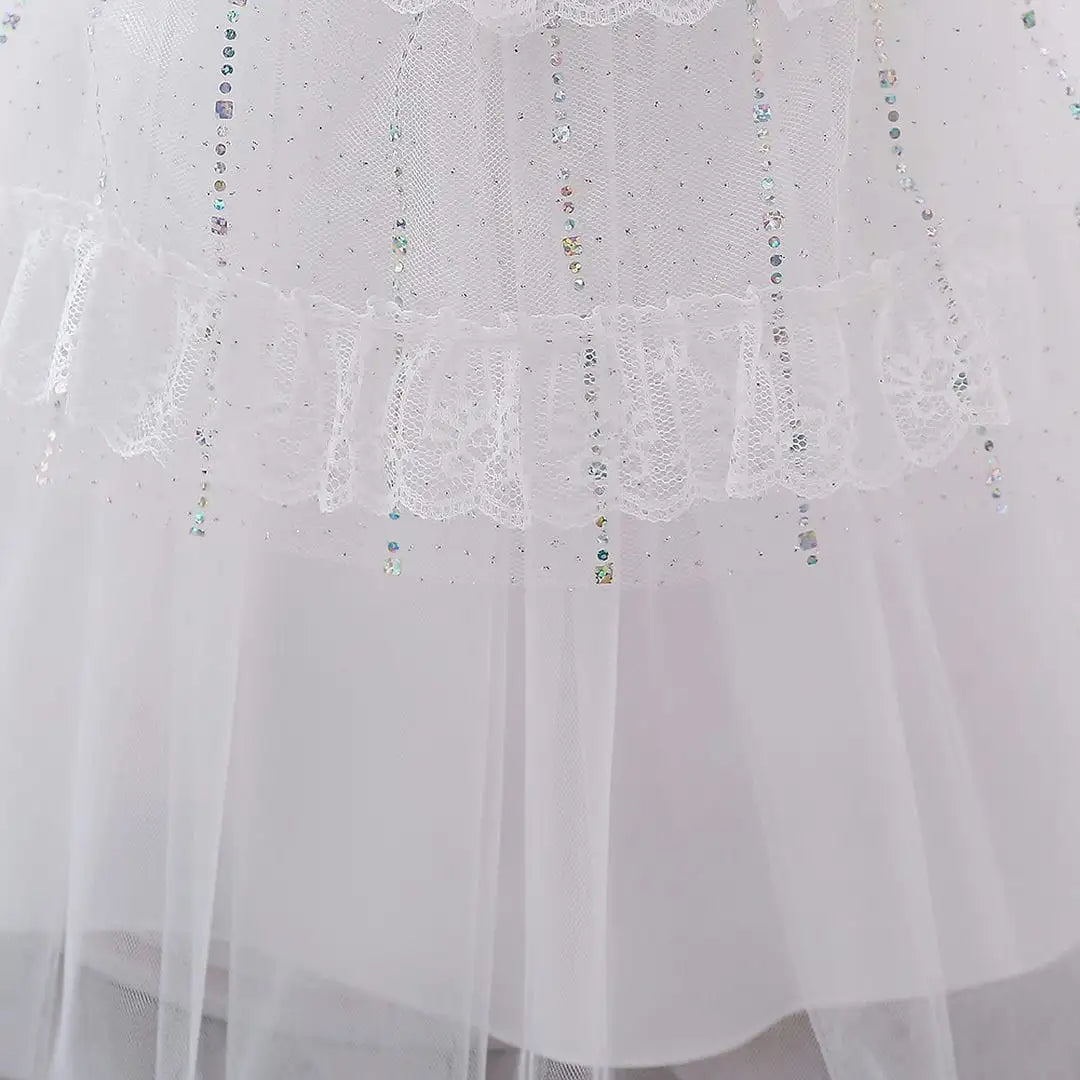 White Sleeveless Frock With Net And Satin Decor 5 - Minitaq baby kids clothes dress